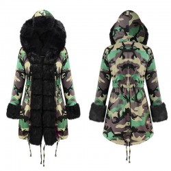 Size is S Hooded Camo Jacket Parka Warmest Faux Fur Winter Coats For Women