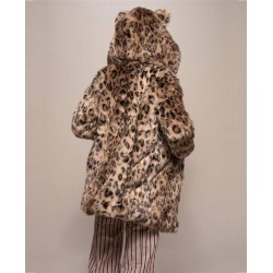 Size is S Faux Fur Jacket Coats With Cat Ears Leopard Hooded Cardigans For Women