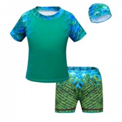 Size is 2T-3T(100cm) For Boys Cosplay Luca Green Print 2 Pieces Swimsuits Short Sleeves Beach Swimwear With Cap 3 Sets