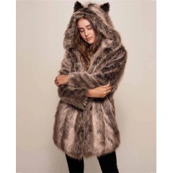 Size is S Faux Fur Jacket Coats With Cat Ears Warmest Hooded Cardigans For Women
