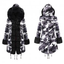 Size is S Hooded Jacket Parka Outwear Camo Warm Fleece Winter Coat For Women
