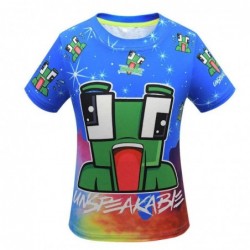 Size is 5T-6T(120cm) For Kids Boys UNSPEAKABLE MINECRAFT Blue Print Summer T-Shirt Short Sleeve Summer Top Outfits 5T-14T