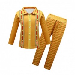 Size is 3T-4T(110cm) Kid Cosplay Encanto Felix Long Sleeve T-Shirt And Pants 2 Pieces Costumes For Halloween