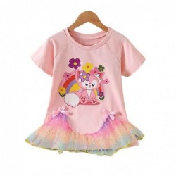 Size is 1T-2T(90cm) LinaBell Print Dresses Pink Birthday Outfits For Girls Cotton Tulle Mesh Layered Summer Outfits