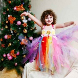 Size is S(2-3T) Cosplay Rainbow lollipop tutu Ballet Dress Costumes With Headband For Girls Halloween