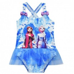 Size is 2T-3T(100cm) Frozen Elsa Print For Little Girls Shoulder Strap Back Cross 1 Piece Swimsuits Tulle Mesh Bottom
