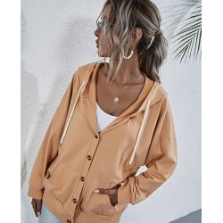 Size is S Pockets Plain Button Down Hooded Sweatshirts Tops For Women