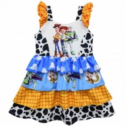Size is 2T-3T(100cm) Toy Story 4 Print Flutter Sleeve A Line layered Dress For Girls Summer Casual Outfits Dress