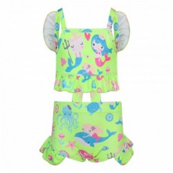 Size is 2T-3T(100cm) Mermaid 2 pieces Swimsuits For Toddler Girls Ruffle Shoulder Strap Ruffle Bottom 2T-8T green