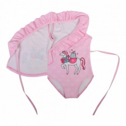 Size is 2T-3T(100cm) Pink Unicorn And Fat Cat 1 pieces Swimsuits For Toddler Girls Ruffle Shoulder Strap 2T-8T