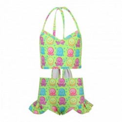 Size is 2T-3T(100cm) Cute Octopus 2 pieces Swimsuits For Toddler Girls Ruffle Shoulder Strap Ruffle Bottom 2T-8T green