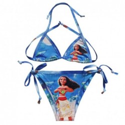 Size is 2T-3T(100cm) For Little Girls Blue Moana Print 2 pieces String Bikini Frill Trim Tie Side Triangle Swimwear