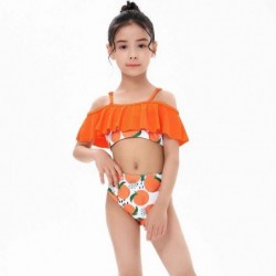 Size is 2T-3T(104cm) orange print bathing suits for 12 year olds two piece For Girls Ruffle Off Shoulder
