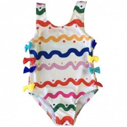 Size is 3T(75-85CM) one piece bathing suit For little Girls Cute bowknot Side wave pattern High Waisted with cap