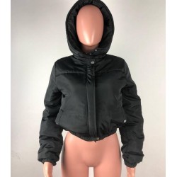 Size is S Plain Hooded Puffer Jacket Cropped Bubble Coat For Women