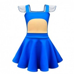 Size is 2T-3T(100cm) Cosplay blue Sonic the Hedgehog Summer Dresses For Girls Flutter Sleeve Square Neck Ballet Dance dresses