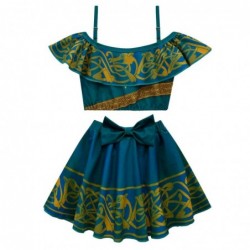 Size is 2T-3T(100cm) cos Brave Merida 2 piece Swimsuits For Girls Ruffle Off Shoulder Swim dress