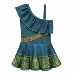 Size is 2T-3T(100cm) cosplay Brave Merida 1 piece Swim dress For Girls Ruffle One Shoulder Swimsuits