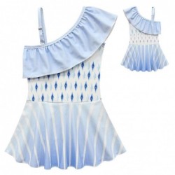 Size is 2T-3T(100cm) cosplay Elsa princess 1 piece Swim dress For Girls Ruffle One Shoulder Swimsuits With bag