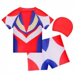 Size is 2T-3T(100cm) Cosplay red Ultraman 2 Piece With Cap Swimsuits For Kids Boy Swim Short Trunks and swim tops
