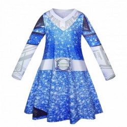 Size is 4T-5T(110cm) For Girls Cosplay Zombie 3 Cheerleader blue Costumes Long Sleeve Dress Halloween