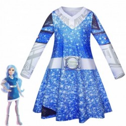 Size is 4T-5T(110cm) For Girls Cosplay Zombie 3 Cheerleader blue Costumes Long Sleeve Dress with pom poms 3sets