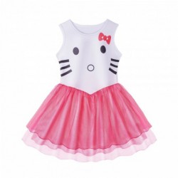Size is 3T-4T(110cm) For kids Girls Hello Kitty Sleeveless Dress Summer Outfit Round Collar Tulle Mesh tu tu dress