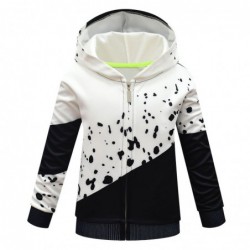 Size is 3T-4T(110cm) cosplay Cruella Black And White print Hooded Fleece Long Sleeve Zipper Front For Kids