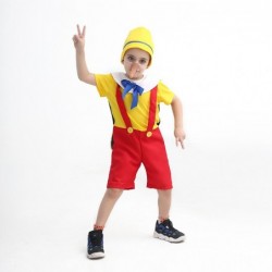 Size is S(95-110cm) For Kids Cosplay The Adventures of Pinocchio Costume Jumpsuit Halloween with hat Long nose