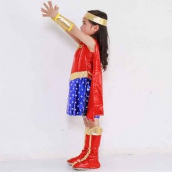 Size is S(95-110cm) Cosplay Wonder woman Dress Costumes For Girls Halloween With Cloak Headband