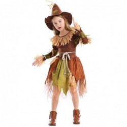 Size is S(4-7T) For Kids Girls cosplay Scarecrow Costume Long Sleeve Dress Halloween With Hat