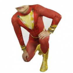 Size is M cosplay Billy Batson Captain Marvel red costumes Tight onesie for kids or man Halloween