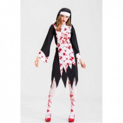 Size is S For Woman cosplay Nun Blood Costume Long Sleeve Dress Halloween With Hat