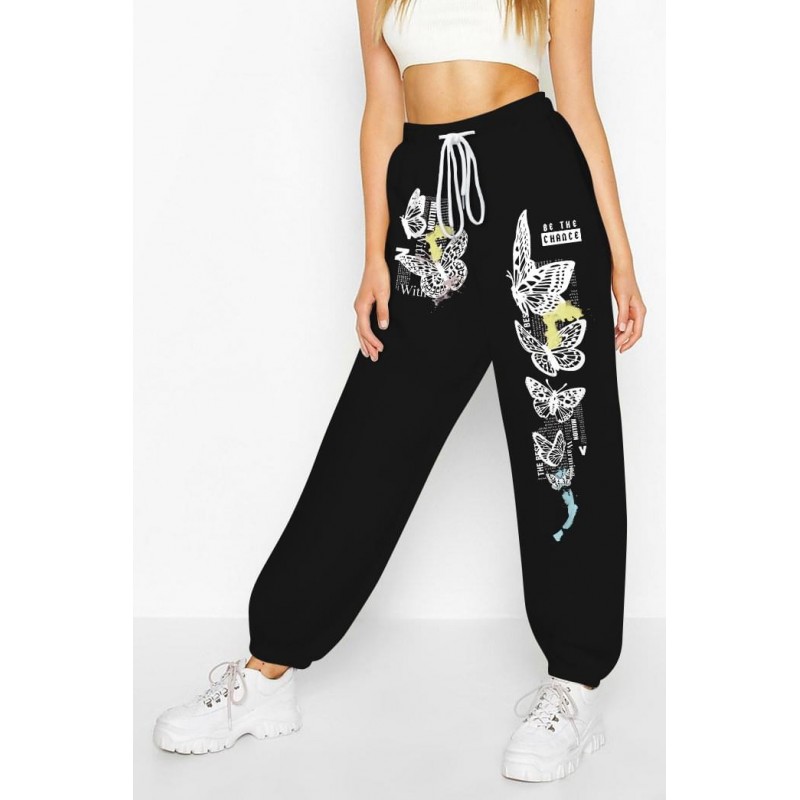 High Waisted Women'S Butterfly Long Joggers Sweatpants_MuFree