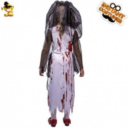 Size is S(4T-6T) scary halloween costumes for kids-girls Ghost bride blood Wedding dress 4T-12T