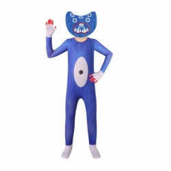 Size is 3T-4T(120cm) huggy wuggy Five eyes costumes blue jumpsuits for kids boys Halloween with mask