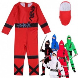 Size is 2T-3T(100cm) Ninja dragon print dark blue costumes Long Sleeve jumpsuits for kids boys Halloween with mask