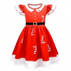 Size is 2T-3T(100cm) Christmas candy print 1 Piece Flutter Sleeves A-Line For girls red Christmas dress