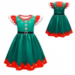 Size is 2T-3T(100cm) Christmas tree print Summer Dress 1 Piece Flutter Sleeves A-Line For girls Christmas dress