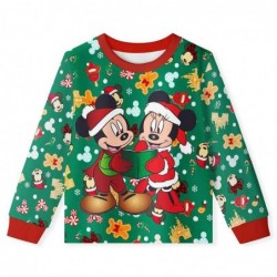 Size is 4T-5T(110cm) For kids Mickey and Minnie Christmas green print Christmas pajamas 2 Pieces Long Sleeve