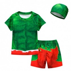 Size is 3T-4T(110cm) Roblox rainbow friends green monster Short Sleeves 2 piece Swimsuits For Yong boys with bathing cap