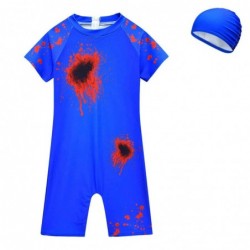 Size is 3T-4T(110cm) For Yong boys blue for Roblox rainbow friends Short Sleeves 1 piece Swimsuits with bathing cap