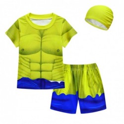 Size is 3T-4T(110cm) Roblox rainbow friends green monster chicken Short Sleeves 2 piece Swimsuits For boys with cap