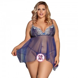 Sexy Sheer Mesh Lingerie  Blue Plus Size For  Women