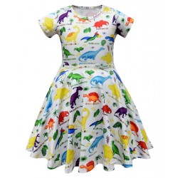 Size is (3T-4T)/XS Summer Dress For Girls Cute Short Sleeve Dinosaur Pink