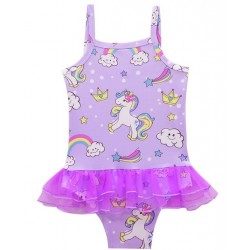 Size is 2T-3T Unicorn Tutu One Piece Bathing Suit For Little Girls Pink