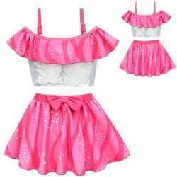 Size is 4T-5T(110cm) unicorn pink print Girls' Swimsuits 2 piece Ruffle Off Shoulder dress swim