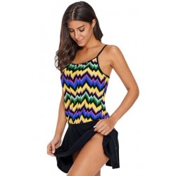 Size is S Zigzag Striped Print Color Block Sleeveless Swim Dress Yellow