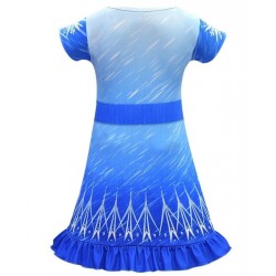 Size is (4Y-5Y)/S Girls Summer Short Sleeve Frozen 2 Elsa Drop Waist Dress Blue