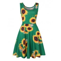 Size is S Sunflower Women Scoop Neck Print Summer Dress Burgundy